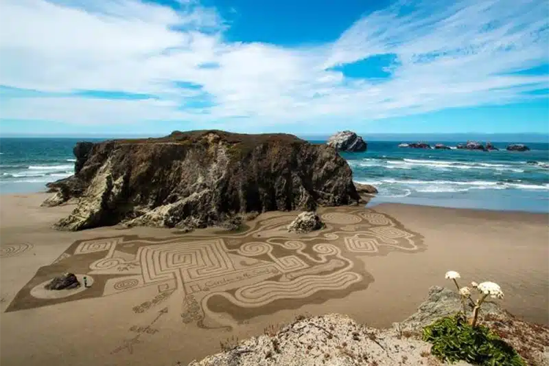 beach with sand art