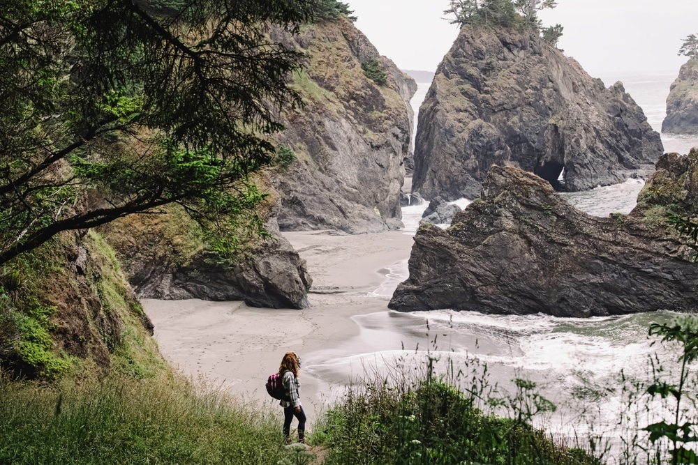 Woman on one of the popular Oregon Coast hikes near Bandon