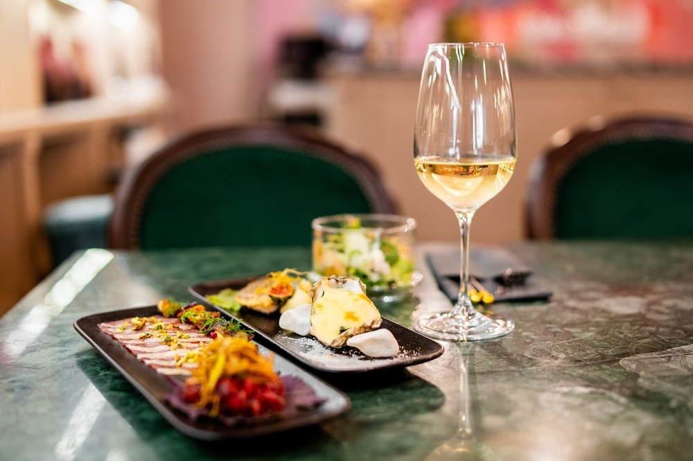 Wine and Food, representative of what you'll find at some restaurants in Bandon